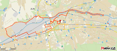 Mapa trasy závodu Festivalového půlmaratonu Zlín