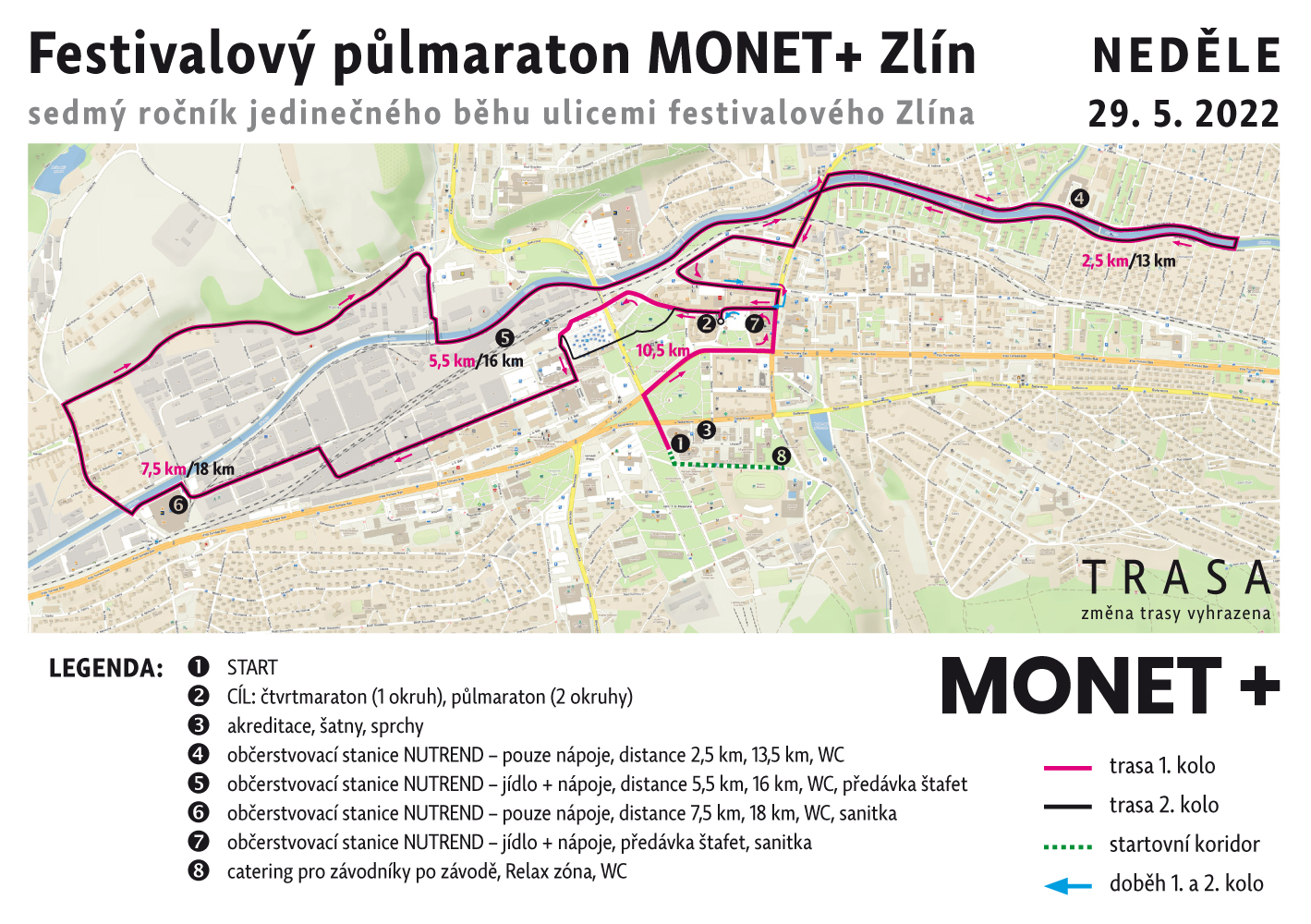 Mapa 7. Festivalového půlmaratonu MONET+ Zlín 2022